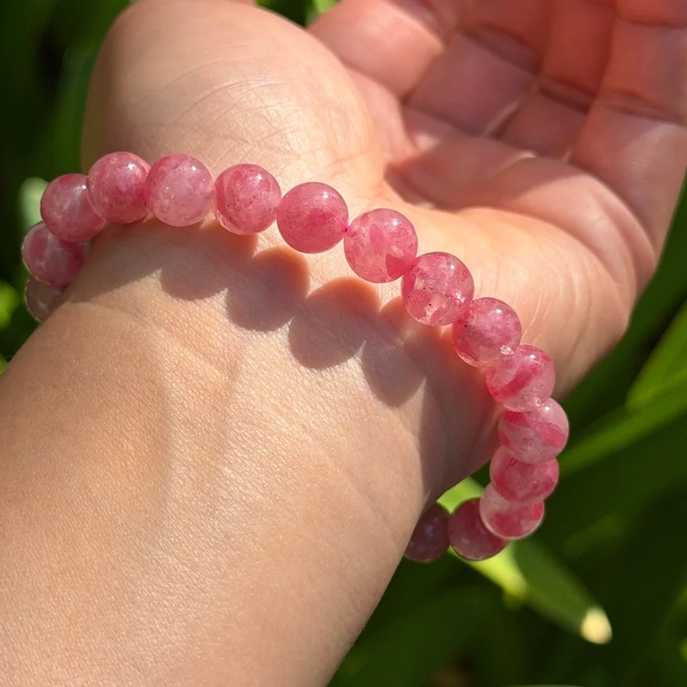 9mm stretchable‎ high quality pink rhodonite bracelet 0505